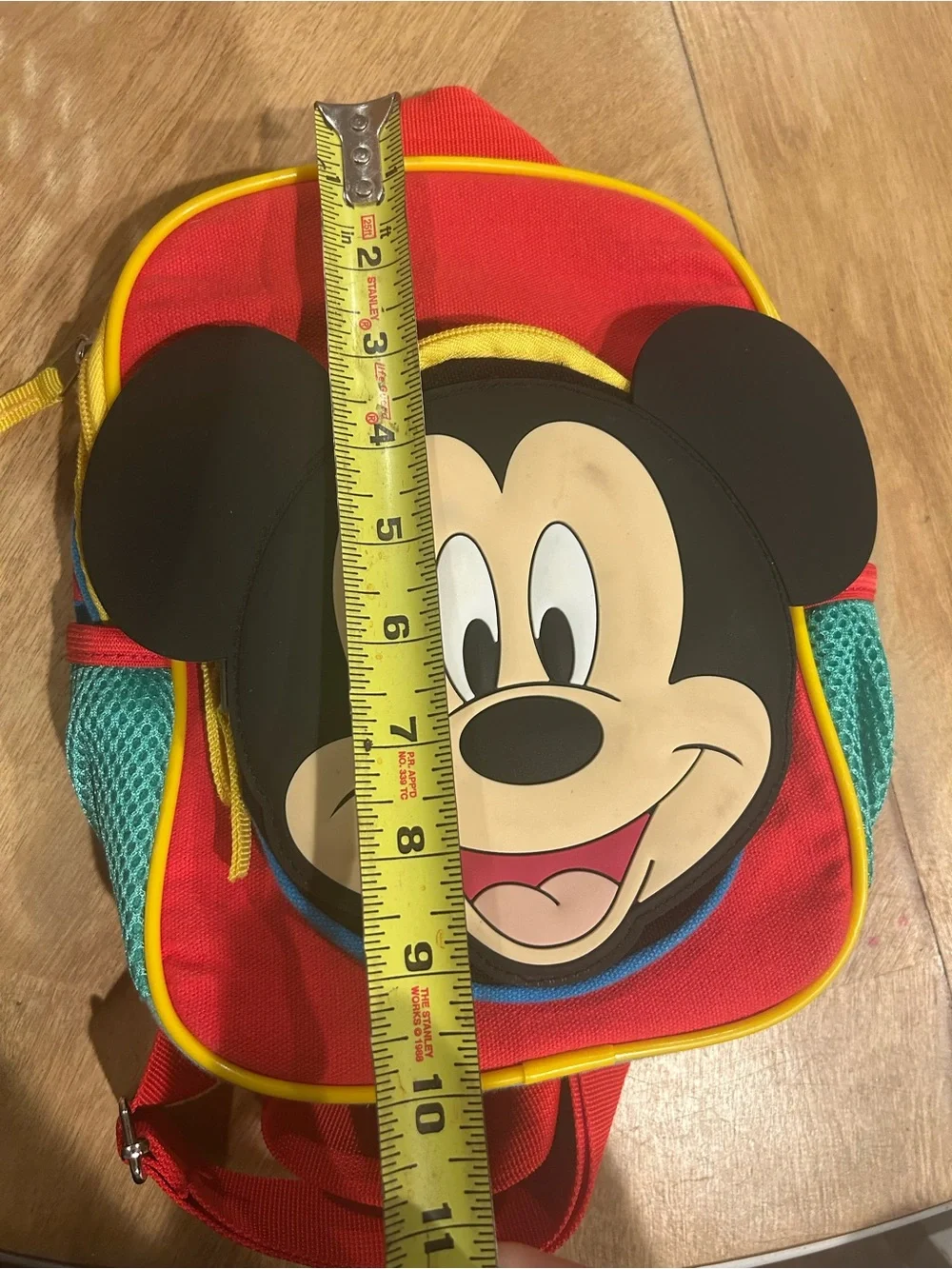 Disney Red Mickey Mouse Kids Backpack with Teal Pockets and Yellow Trim